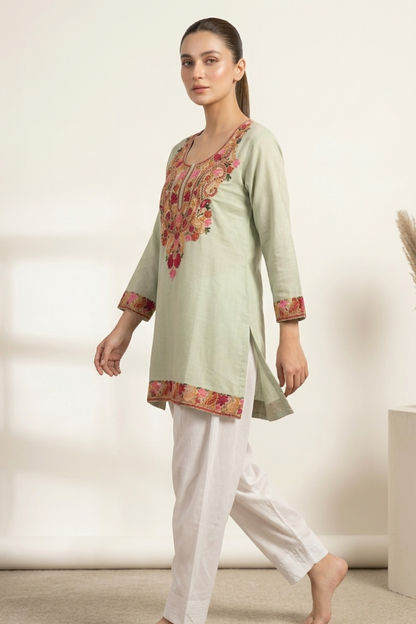 Kashmiri Embroidery Short Kurti With Pocket