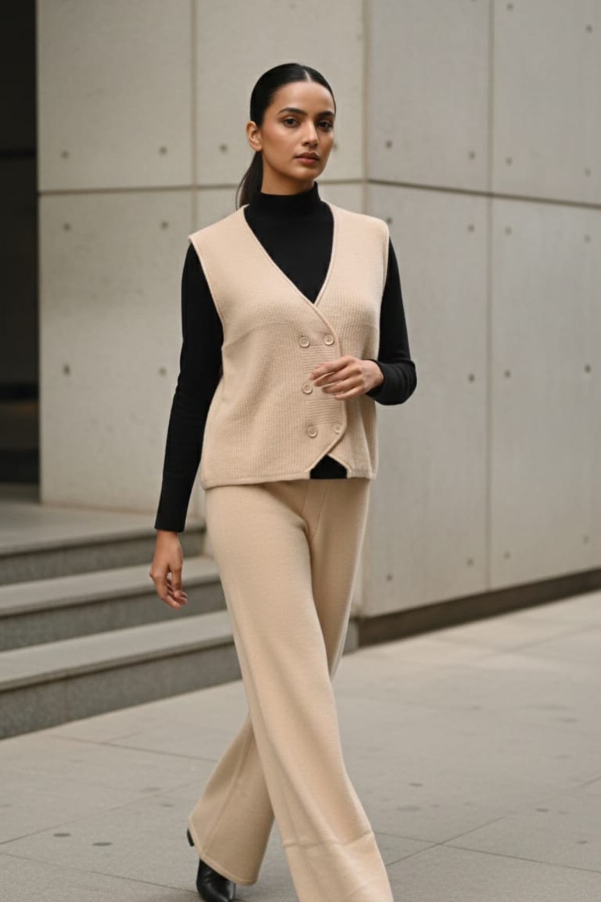 Stretch Knit Waistcoat Co-ord Set | Free Size | Size-Inclusive Fit