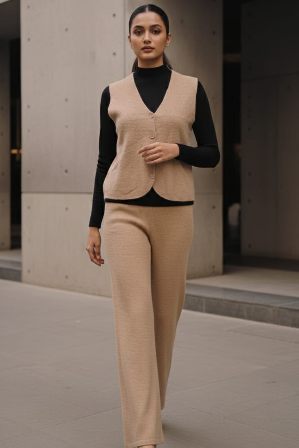 Stretch Knit Waistcoat Co-ord Set | Free Size | Size-Inclusive Fit