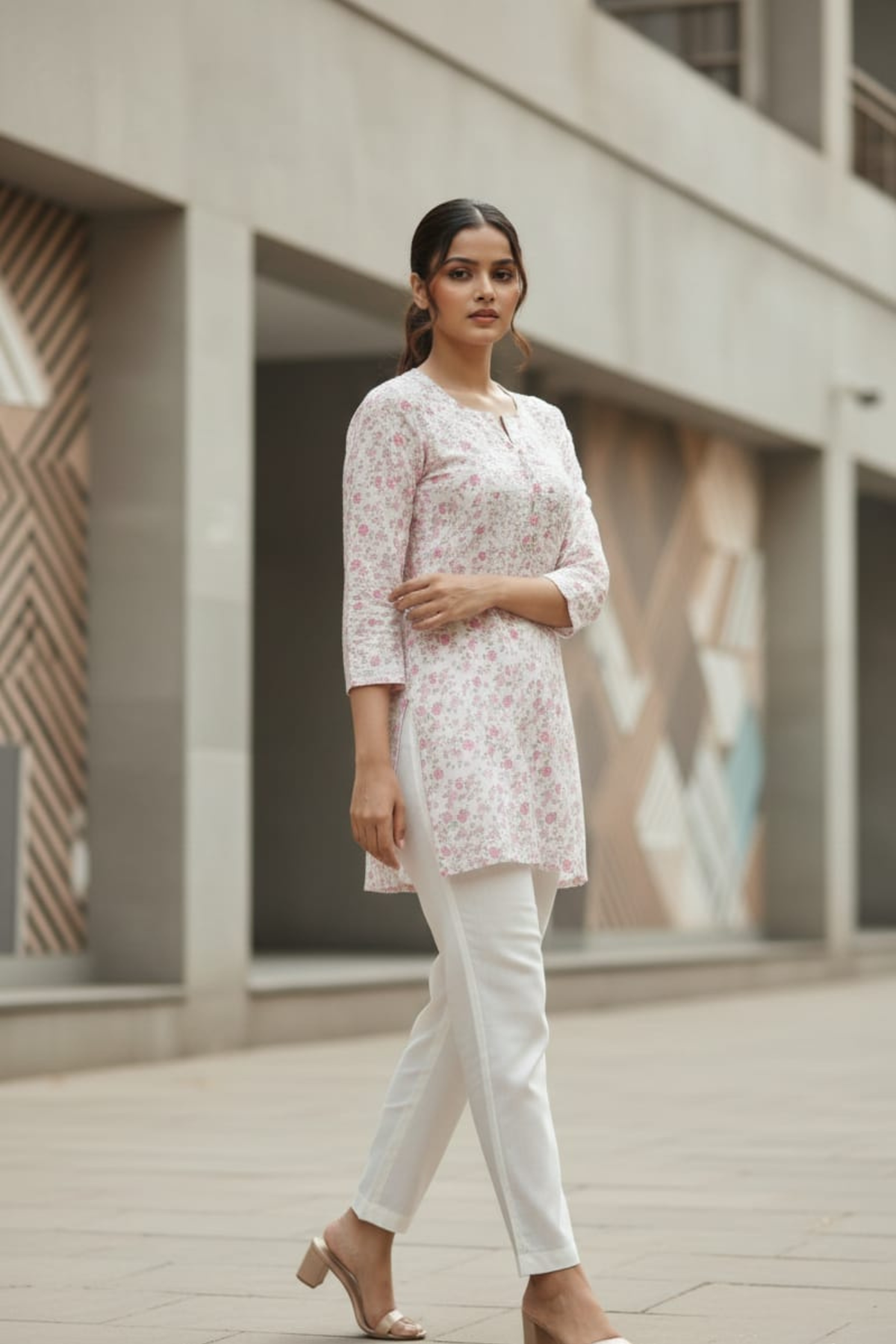 Flower Print Mal Short Kurti