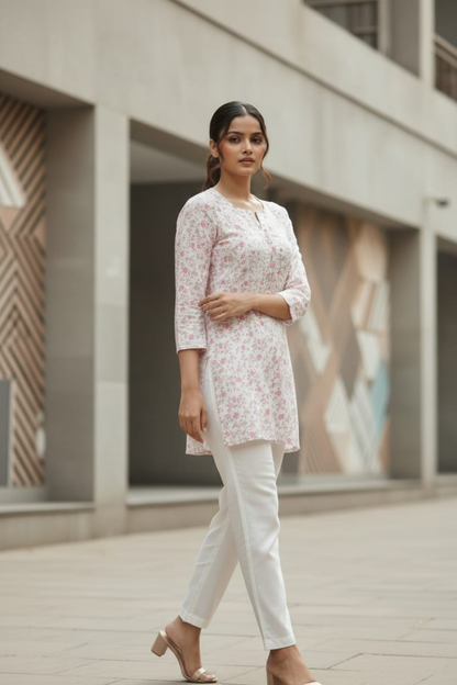 Flower Print Mal Short Kurti