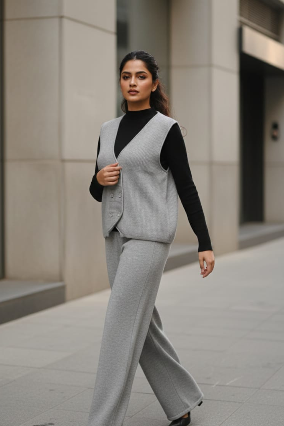 Stretch Knit Waistcoat Co-ord Set | Free Size | Size-Inclusive Fit