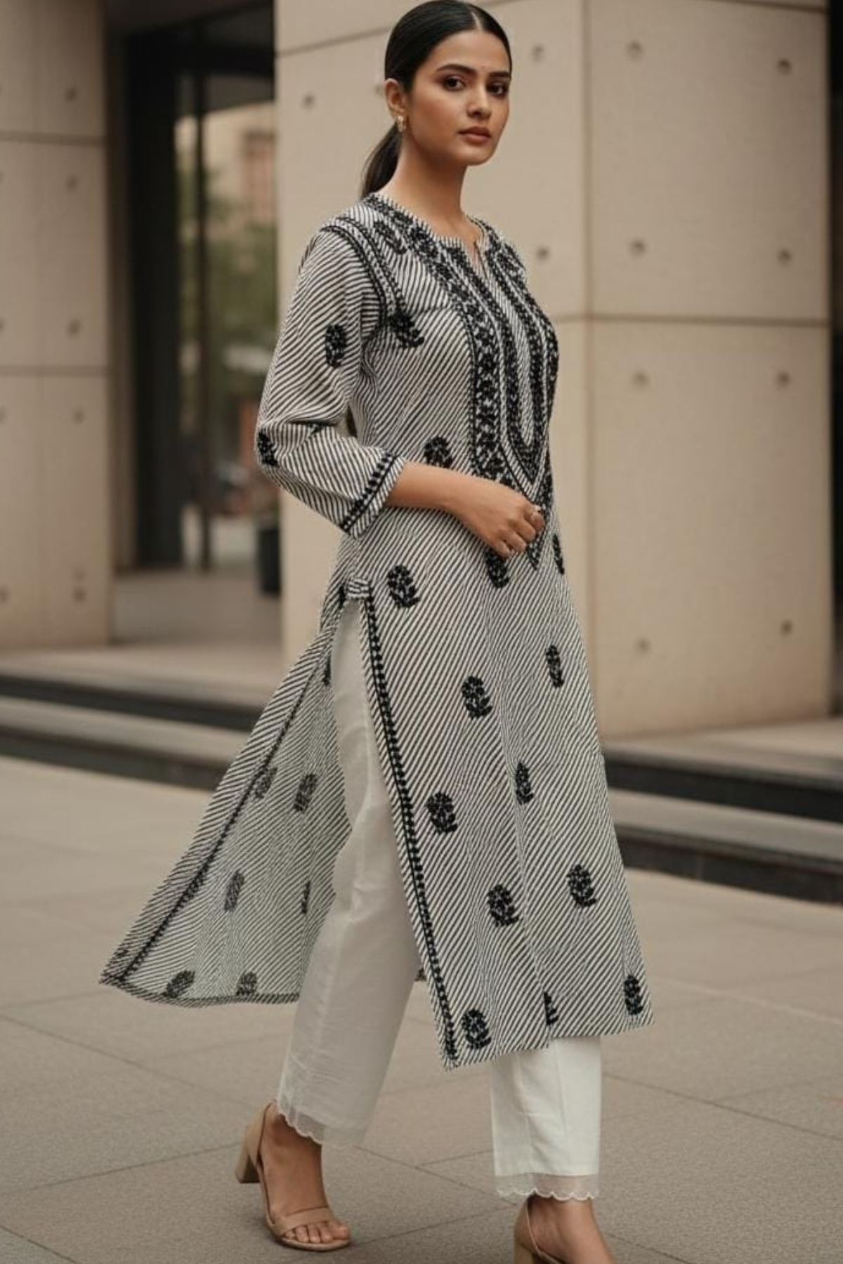 Lehariya Chikan Kurti