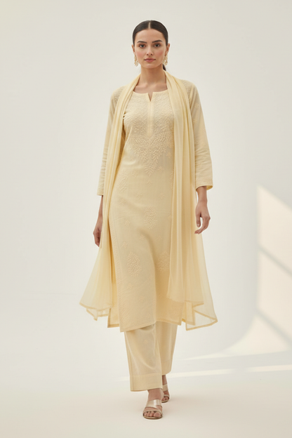Pure Chanderi Muslin Handwork 3pc Set