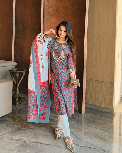 Wildflower Kurta Dupatta Plazo- 3 pc Set
