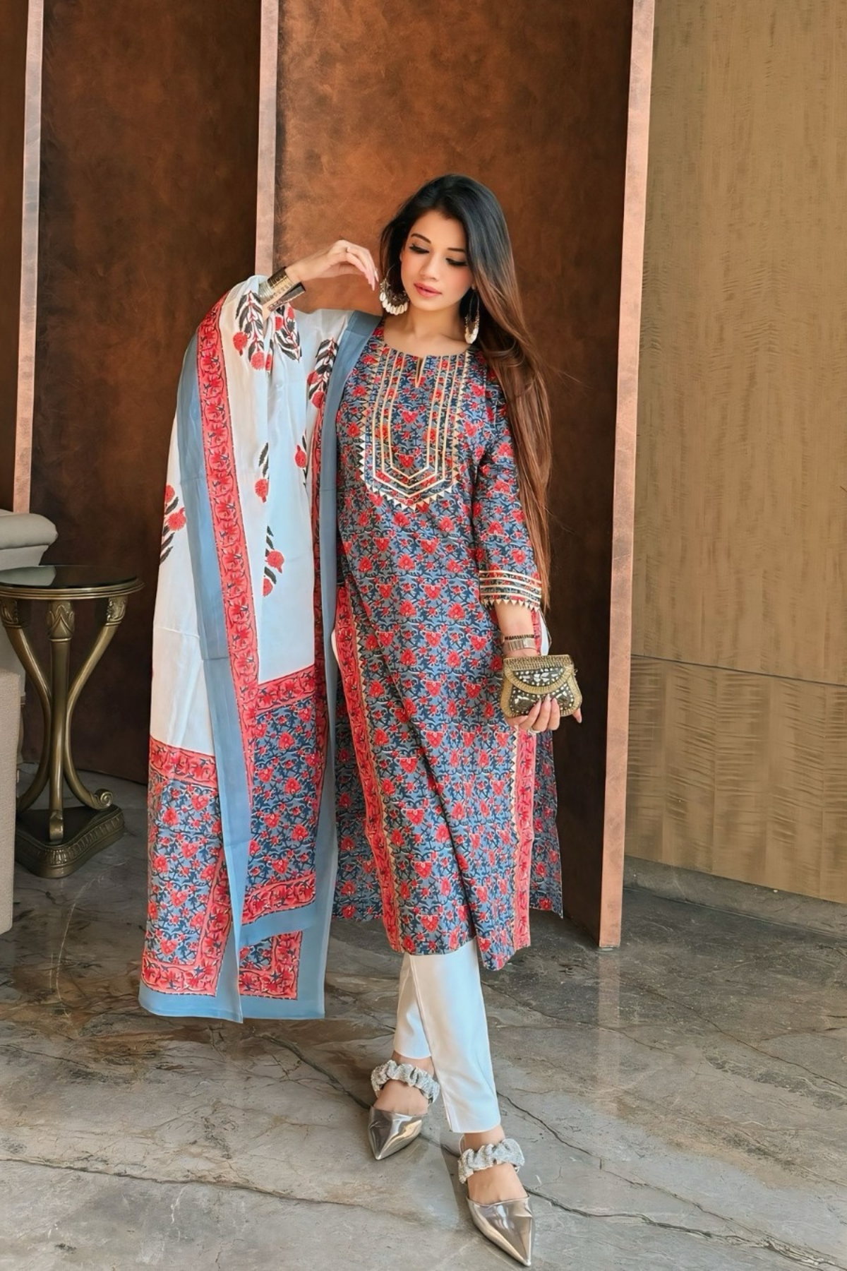 Wildflower Kurta Dupatta Plazo- 3 pc Set