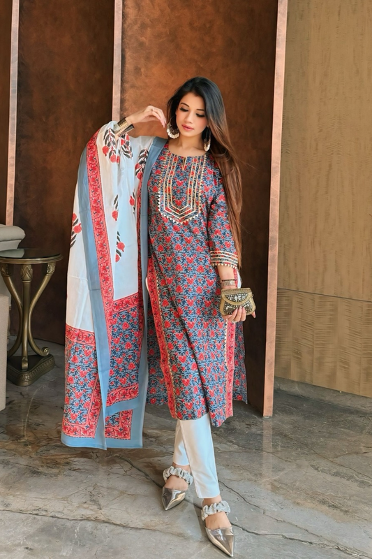 Wildflower Kurta Dupatta Plazo- 3 pc Set