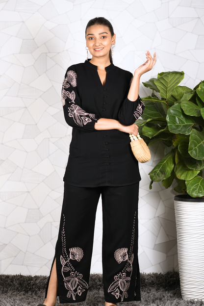 black shirt black pants female