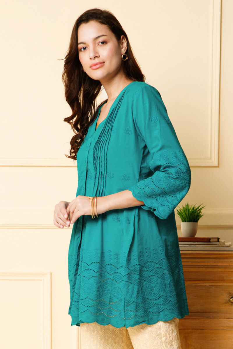 blue green top for women