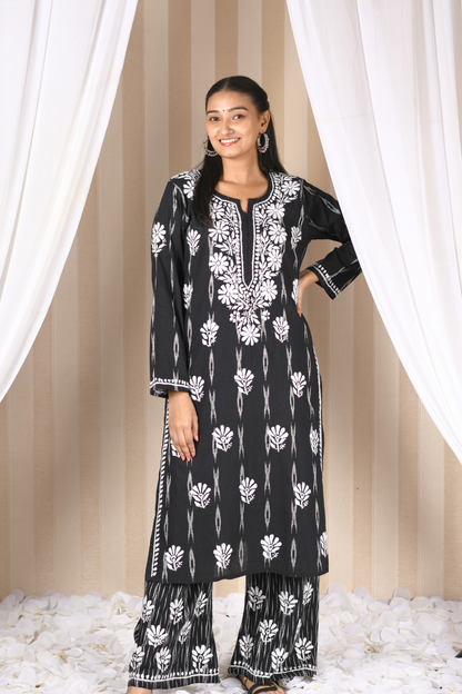 chikankari kurti plazo set