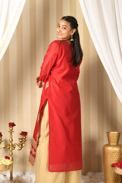 gota patti kurti design red colour