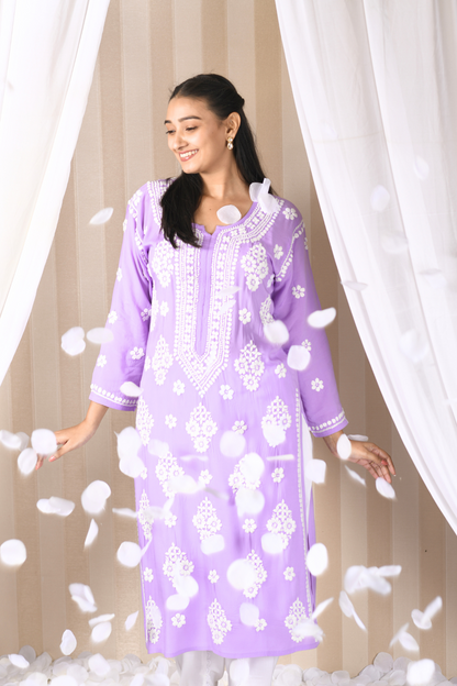 lilac color chikankari kurti