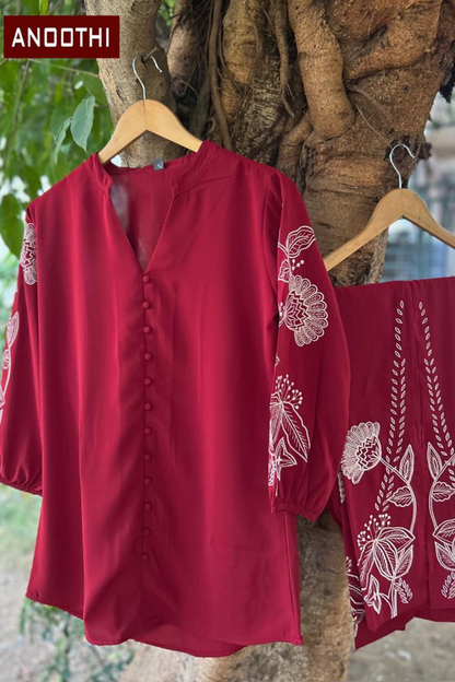 maroon shirt pants for women