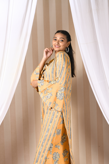 mustard cord kurti set