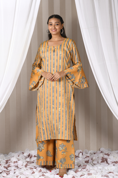 mustard kurta set for women
