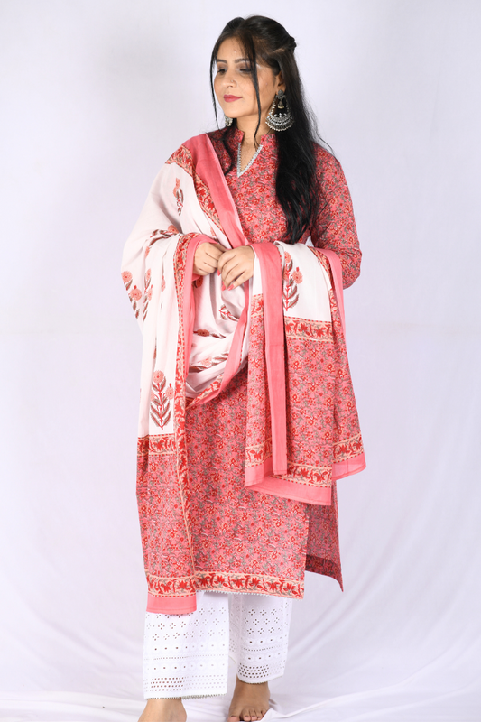 pure cotton kurti pant set with dupatta