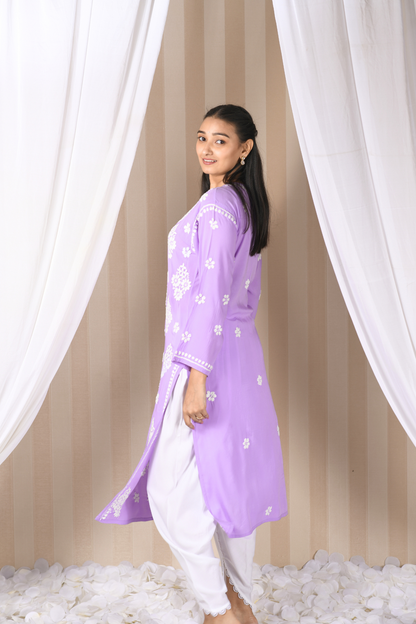 purple colour kurti combination
