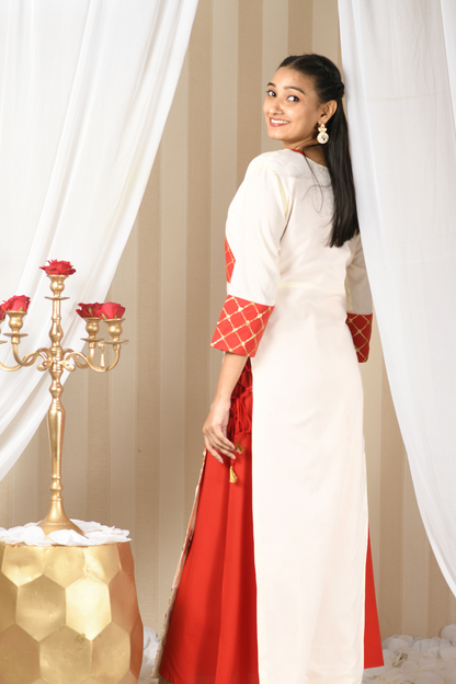 red and white kurti design