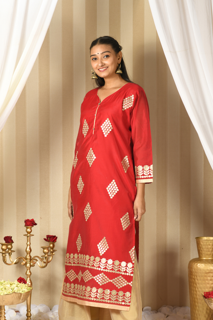 red gota kurti set
