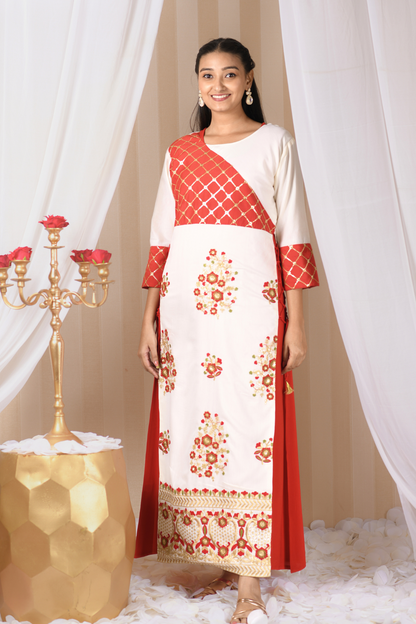 ruby gold set white mehroon kurti