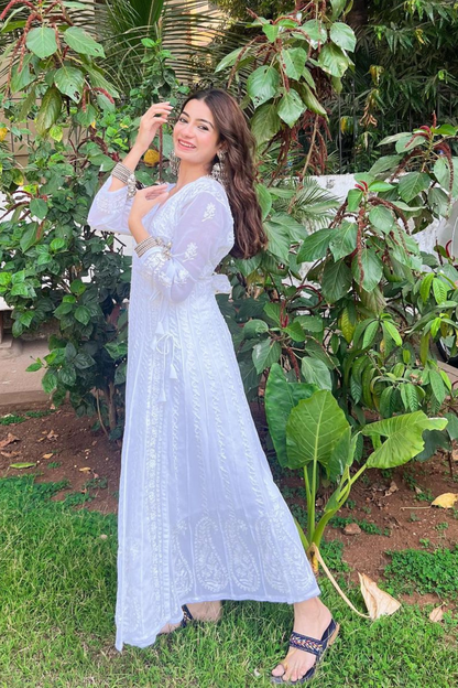 white chikankari long kurtis​