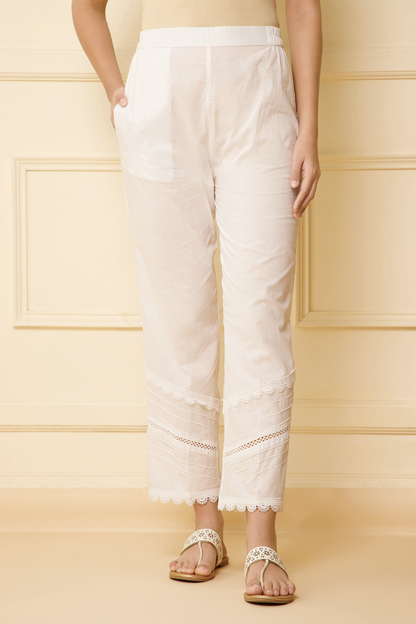 white pants with lace bottom