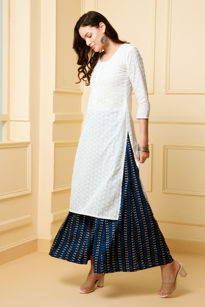 women snowflake white kurti
