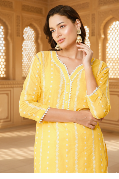 yellow cotton kurti for women